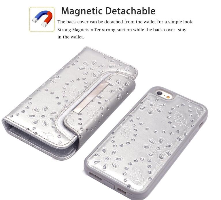 iphone 5 5s SE bling leather wallet case detachable