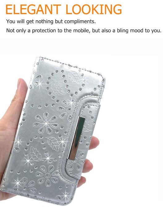 iphone 5 5s SE bling leather wallet case detachable