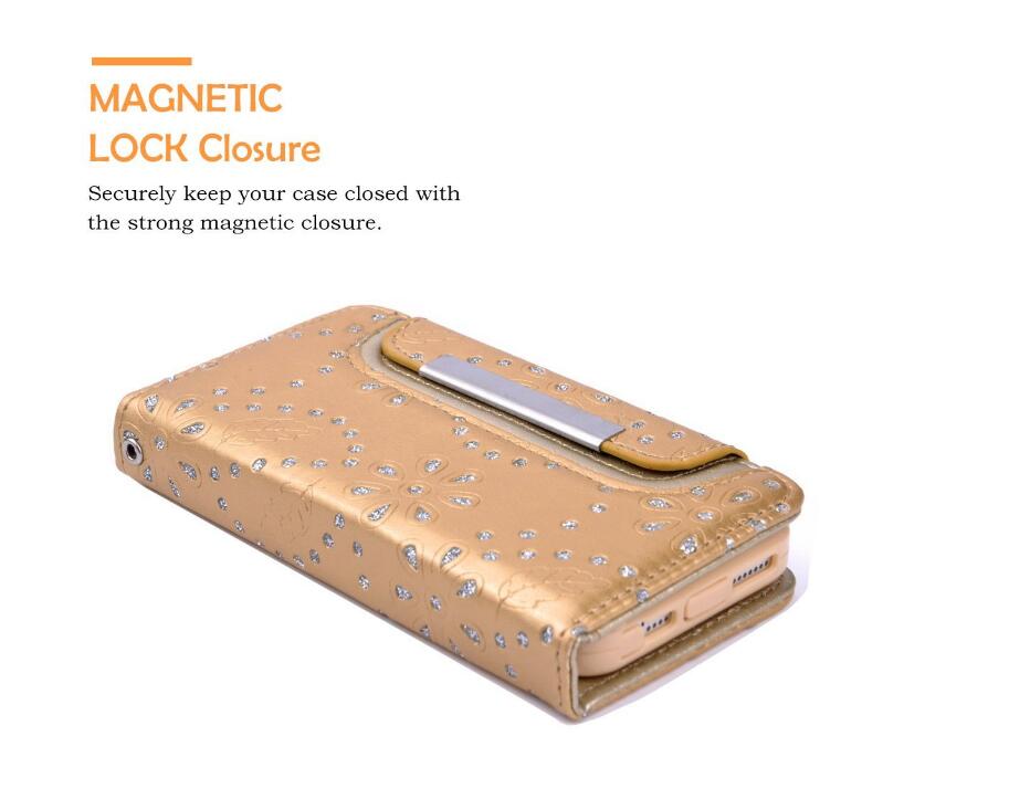 iphone 5 5s SE bling leather wallet case detachable