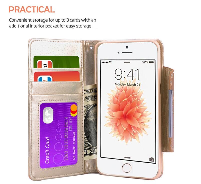 iphone 5 5s SE bling leather wallet case detachable
