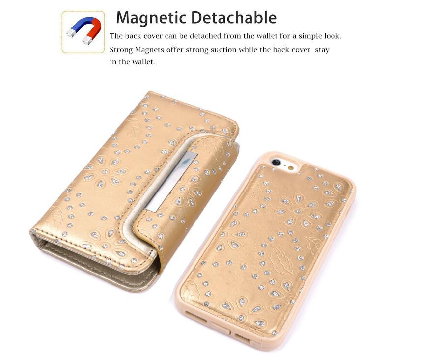iphone 5 5s SE bling leather wallet case detachable