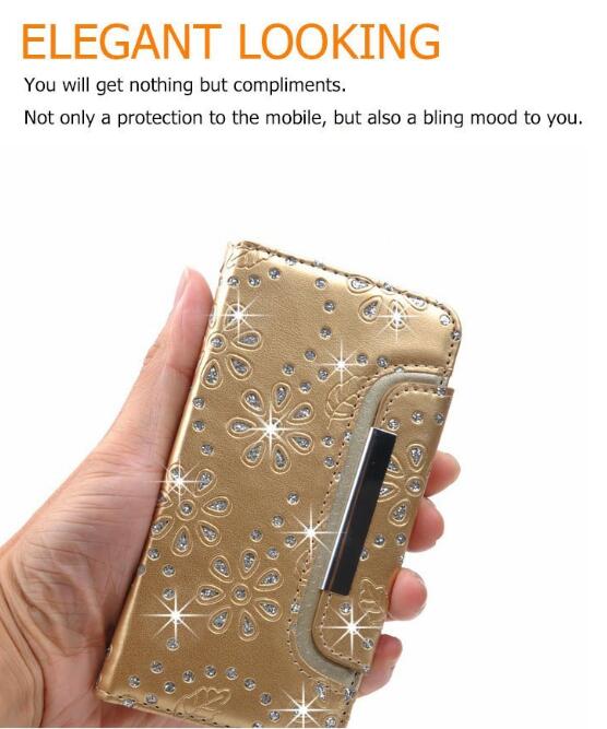 iphone 5 5s SE bling leather wallet case detachable