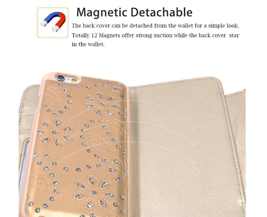 iphone 6 6s plus bling leather wallet case detachable