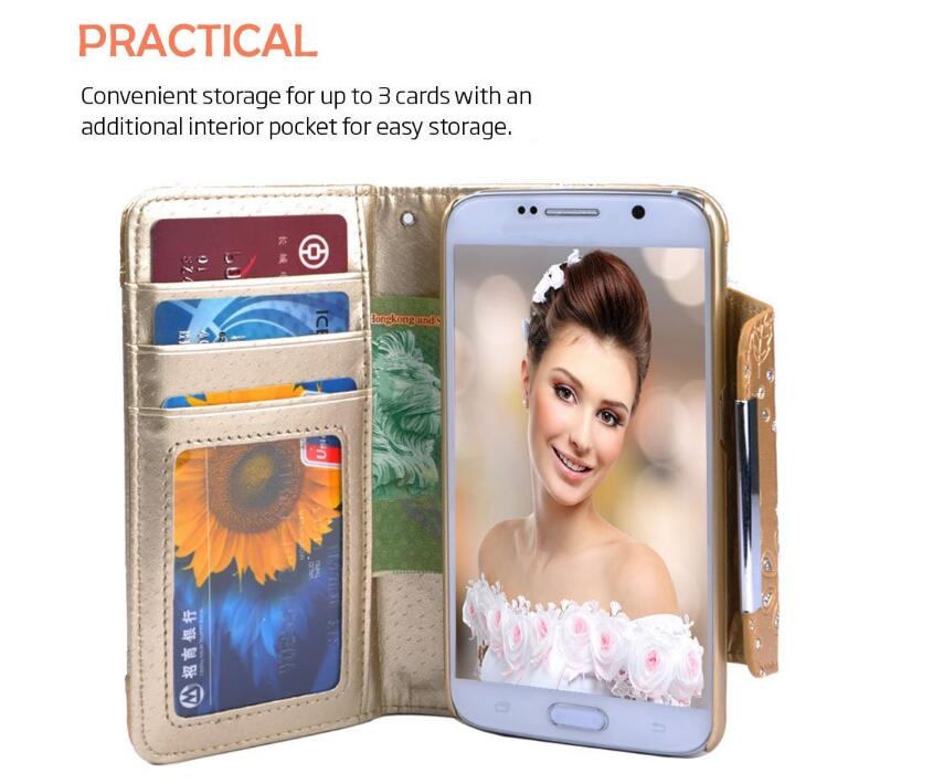 Galaxy s6 bling leather wallet case detachable