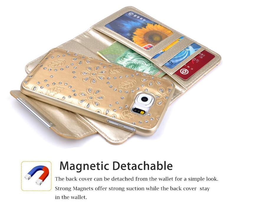 Galaxy s6 bling leather wallet case detachable