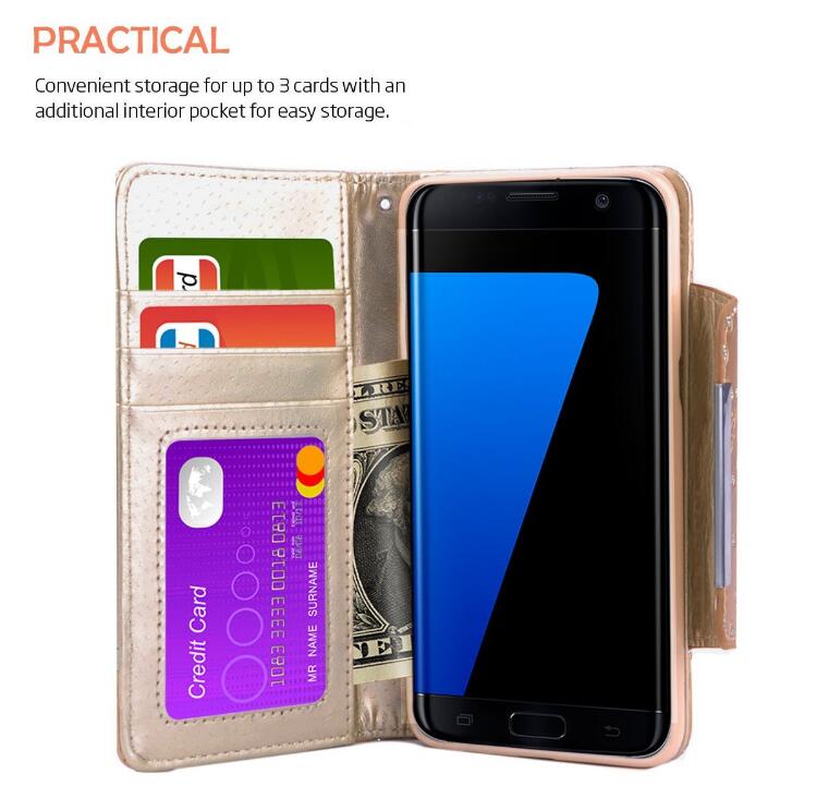 Galaxy s7 edge bling leather wallet case detachable