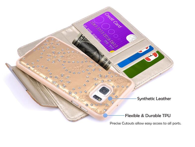 Galaxy s7 edge bling leather wallet case detachable
