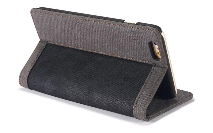 Iphone 7 contrast denim folio wallet case magnetic closure