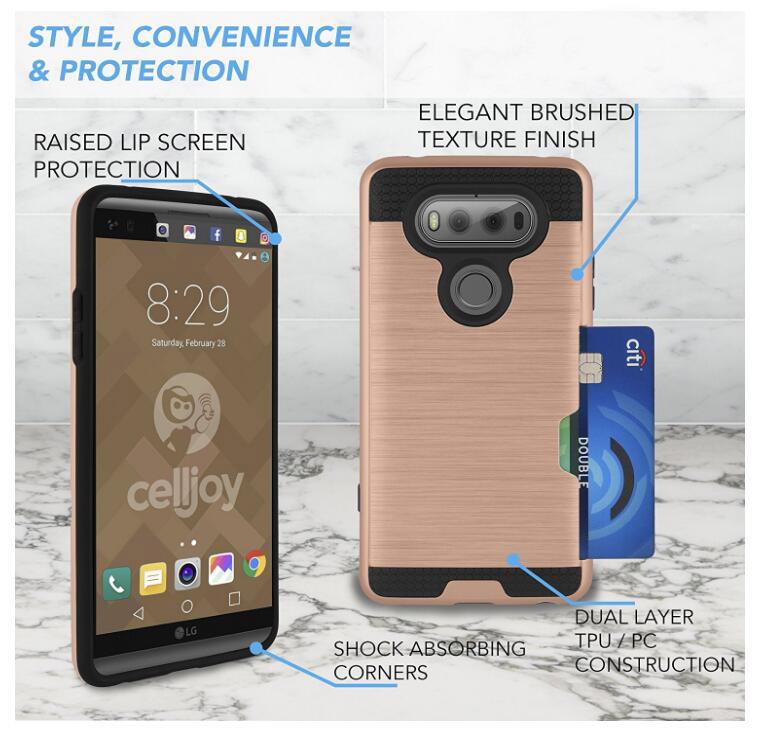 LG V20 impact proof hybrid case card clip Brushed Metal Texture LG V20 impact proof hybrid case card clip Brushed Metal Texture
