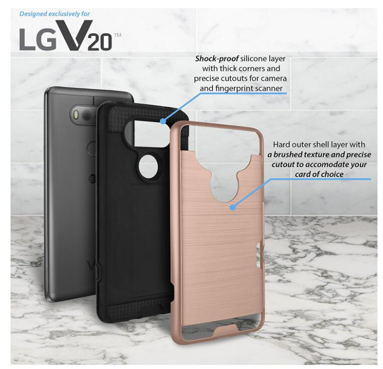 LG V20 impact proof hybrid case card clip Brushed Metal Texture LG V20 impact proof hybrid case card clip Brushed Metal Texture