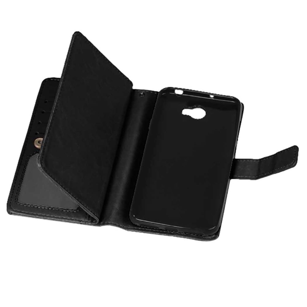 Huawei Y5 Ii Case Y6 Elite Double Wallet Leather Case - Black