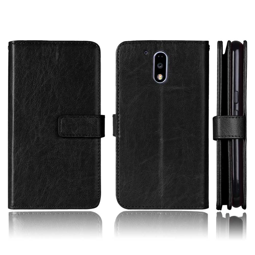 Moto G4 Plus Double Wallet Leather Case - Black