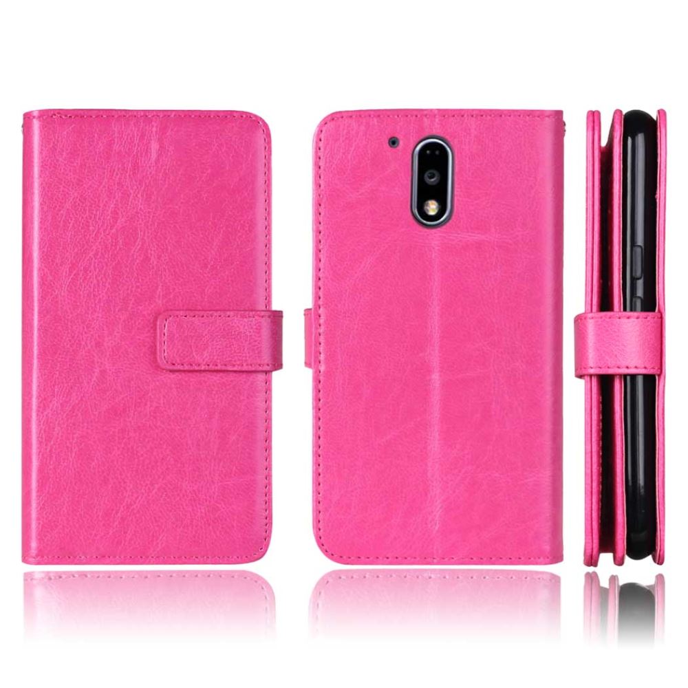 Moto G4 Plus Double Wallet Leather Case - Hot Pink