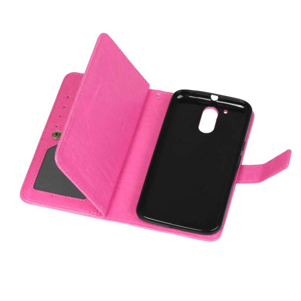 Moto G4 Plus Double Wallet Leather Case - Hot Pink