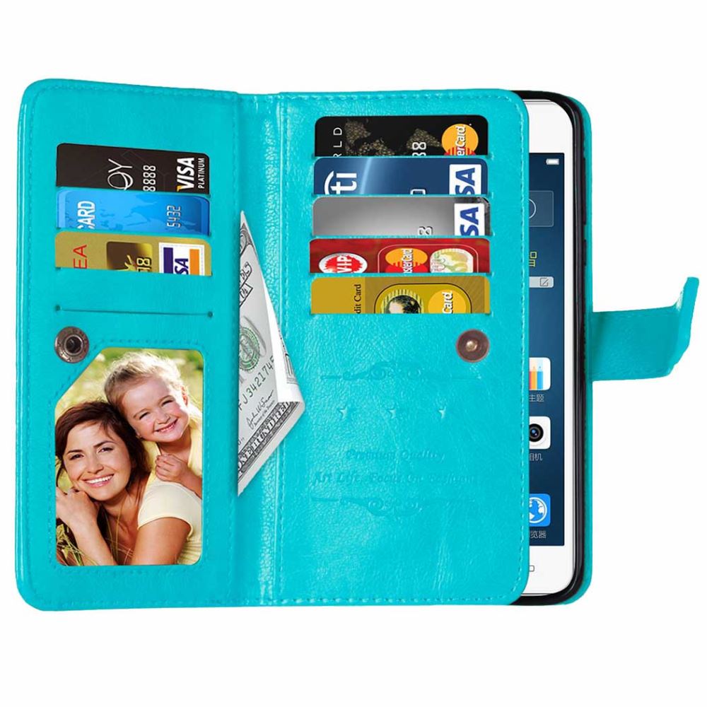 Huawei P9 Double Wallet Leather Case - Blue