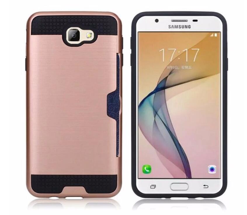 Galaxy J5 prime impact proof hybrid case card clip Brushed Metal Texture