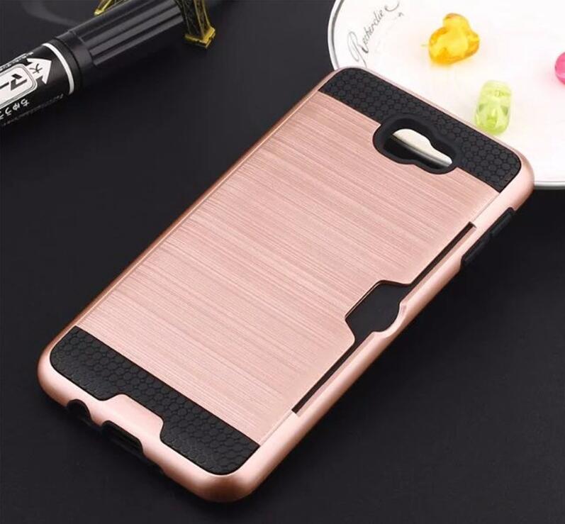 Galaxy J5 prime impact proof hybrid case card clip Brushed Metal Texture