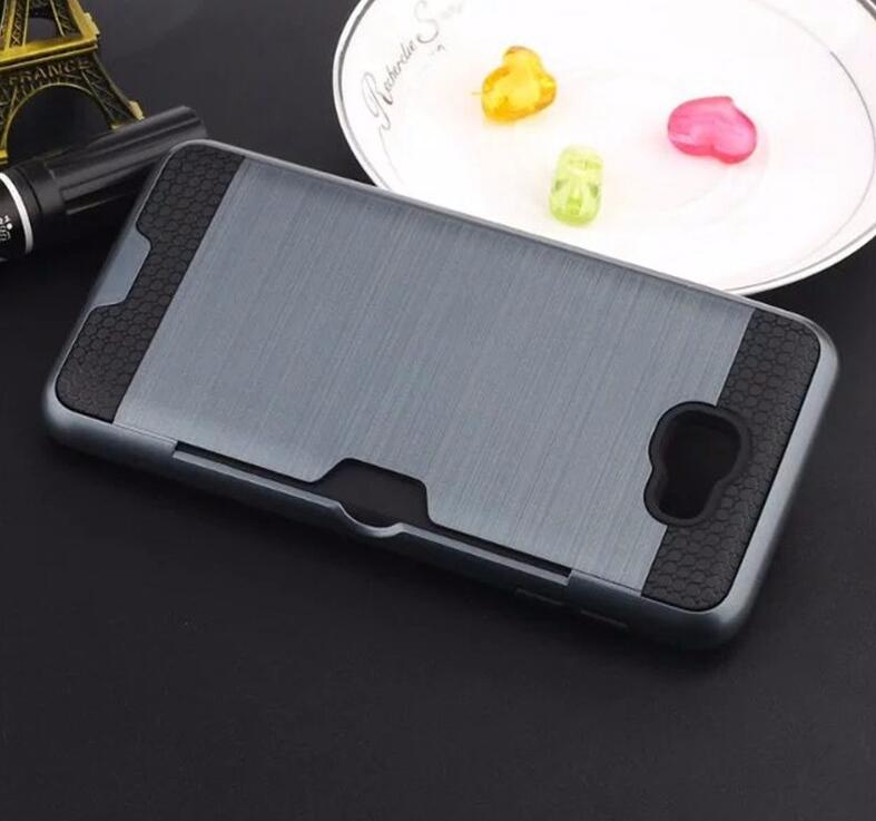 Galaxy J7 prime impact proof hybrid case card clip Brushed Metal Texture