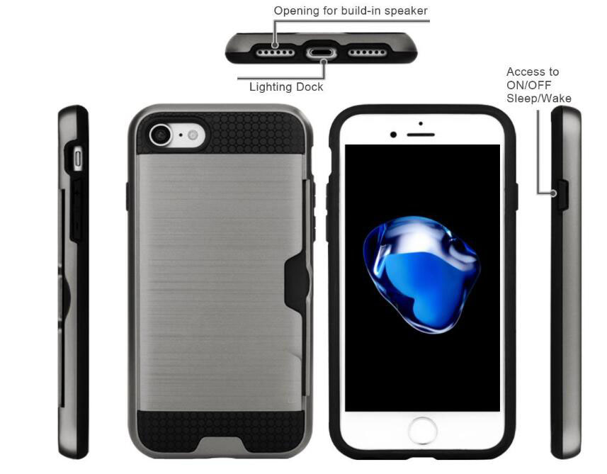 iphone 6 6s plus impact proof hybrid case card clip Brushed Metal Texture