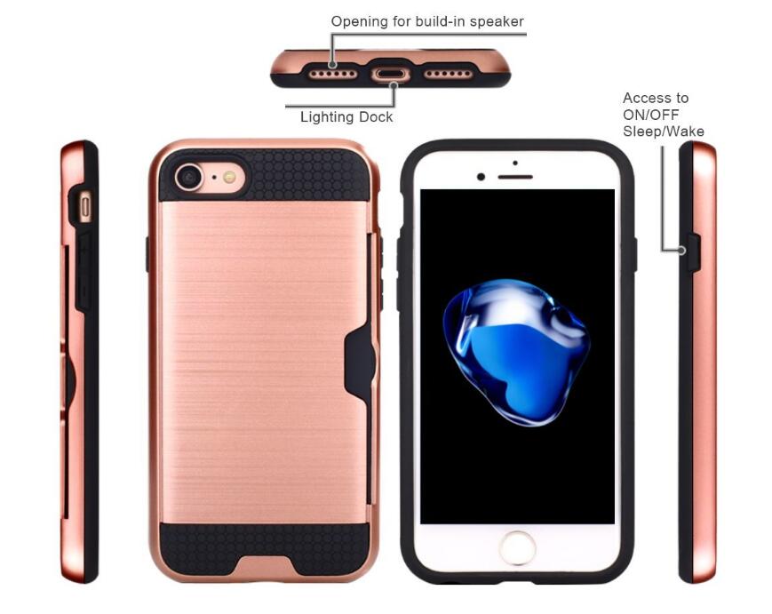 iphone 6 6s plus impact proof hybrid case card clip Brushed Metal Texture
