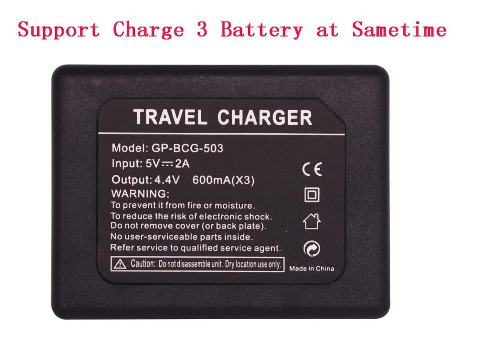 4-Pin Connectors USB 3-Channel 3 Slots 600mAh Battery Charger for GoPro Hero 5