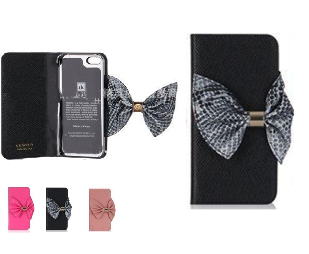 iPhone 5C leather wallet folding case bowknot