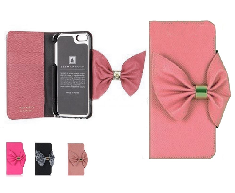 iPhone 5C leather wallet folding case bowknot