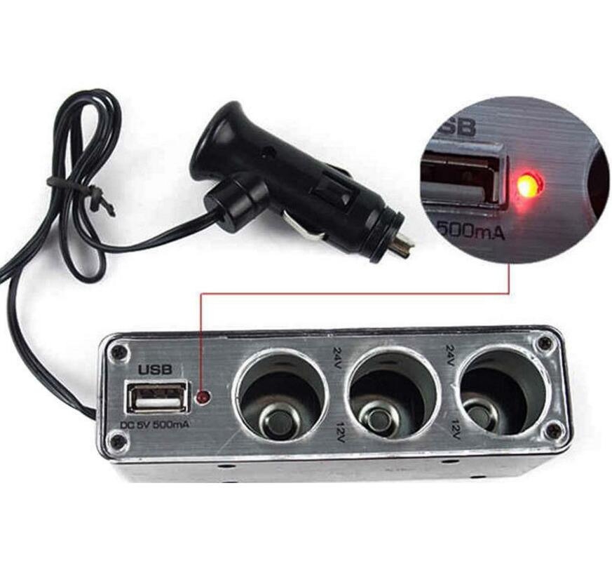 Car Cigarette Lighter Multi Socket Splitter 3 Way USB Charger Port
