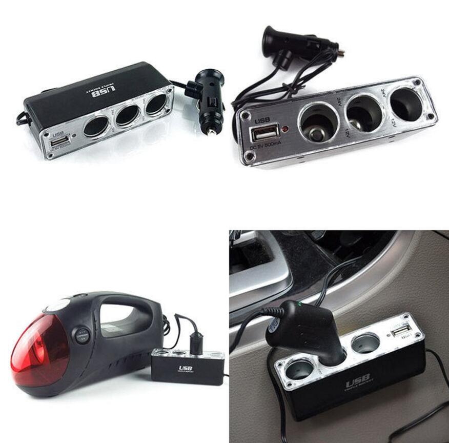 Car Cigarette Lighter Multi Socket Splitter 3 Way USB Charger Port