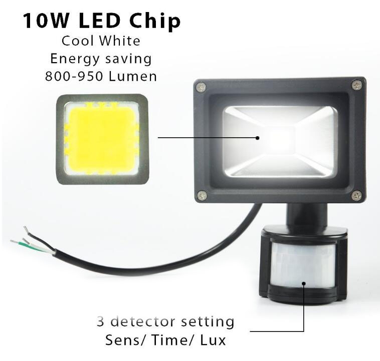 Lighting  Sensor Outdoor White LED Flood Light -10W