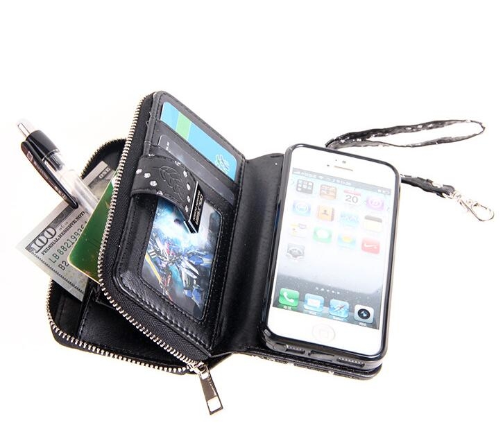 iPhone 5 5S SE bling leather wallet case detachable zip iPhone 5 5S SE bling leather wallet case detachable zip