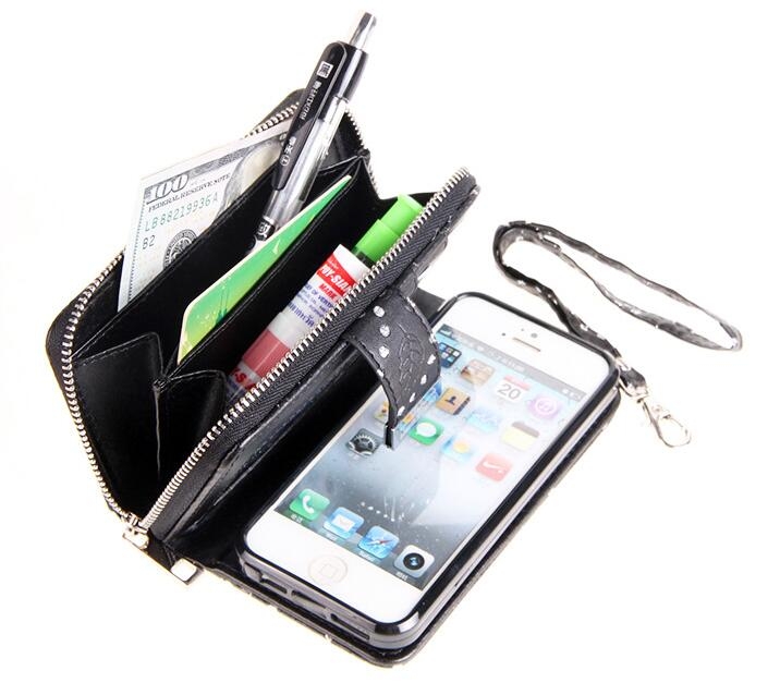 iPhone 5 5S SE bling leather wallet case detachable zip iPhone 5 5S SE bling leather wallet case detachable zip