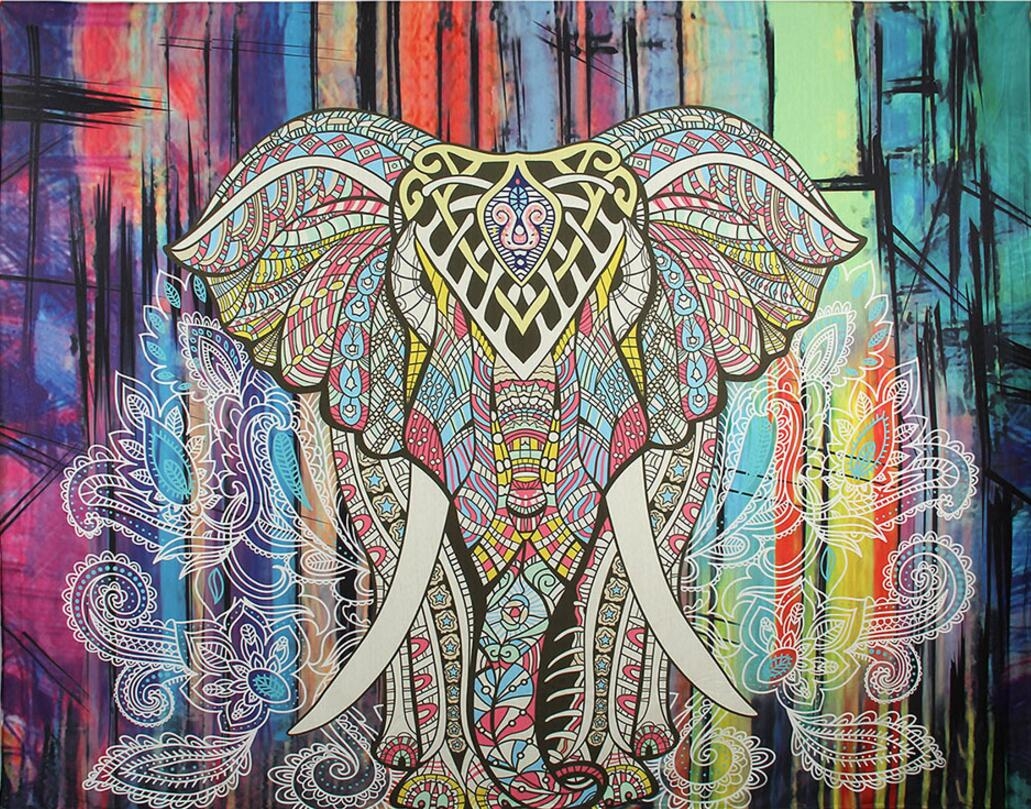 Elephant Mandala Tapestry Wall Hanging Cloth Yoga Mat Beach Throw