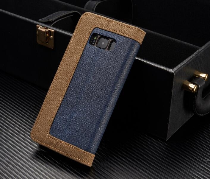 Galaxy S8 plus contrast denim folio wallet case magnetic closure