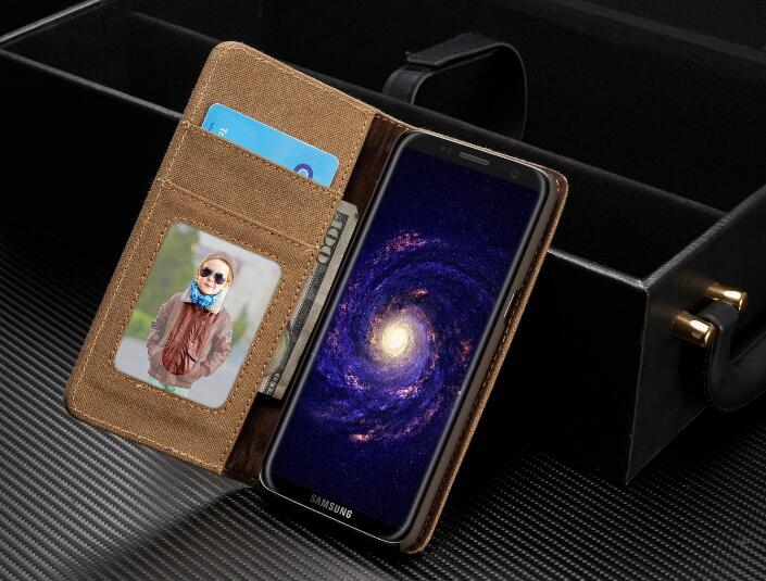 Galaxy S8 plus contrast denim folio wallet case magnetic closure