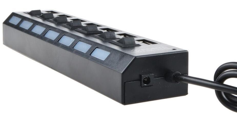 7 Port USB 2.0 Hub with On/Off Switches For Laptop PC with BLUE LED