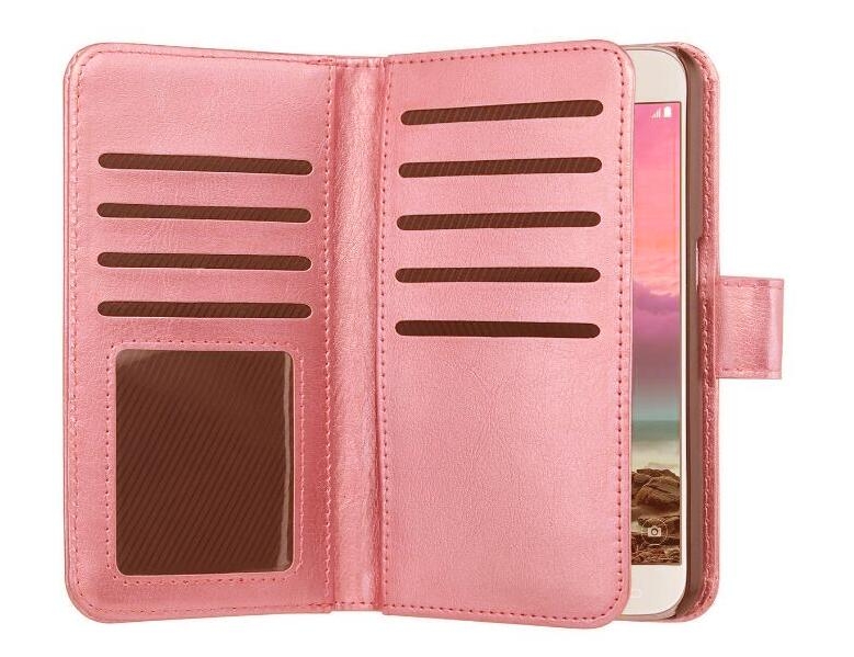 Htc M8 Double Wallet Leather Case 9 Card Slots - Rose Gold