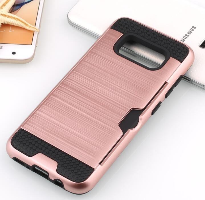 Galaxy S8 impact proof hybrid case card clip Brushed Metal Texture