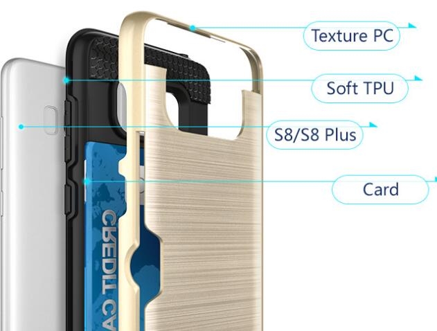 Galaxy S8 impact proof hybrid case card clip Brushed Metal Texture