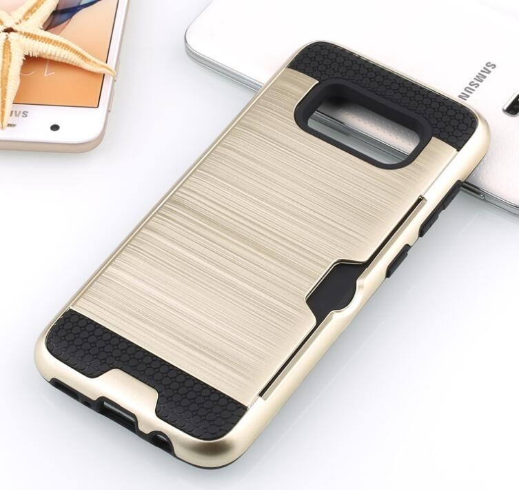 Galaxy S8 impact proof hybrid case card clip Brushed Metal Texture