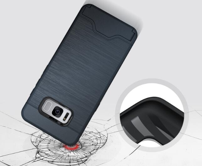 Galaxy S8 plus impact proof hybrid case card clip Brushed Metal Texture