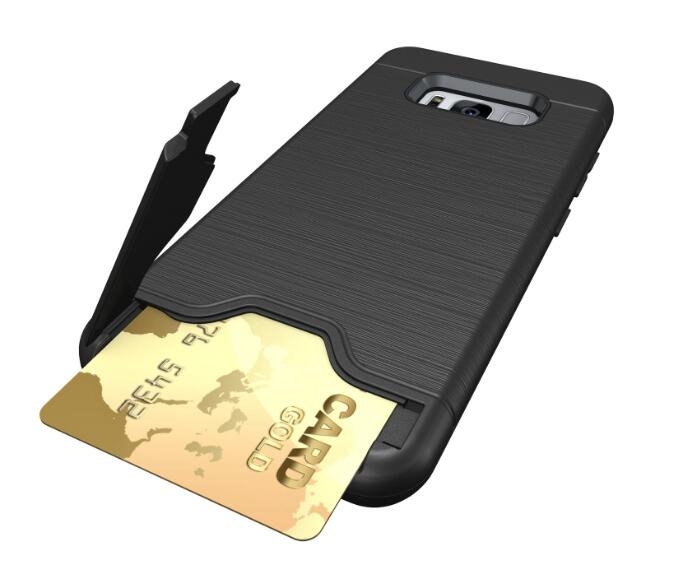 Galaxy S8 plus impact proof hybrid case card clip Brushed Metal Texture