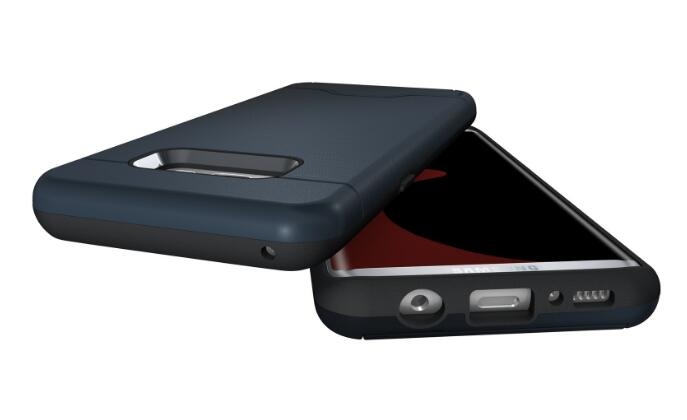 Galaxy S8 plus impact proof hybrid case card clip Brushed Metal Texture