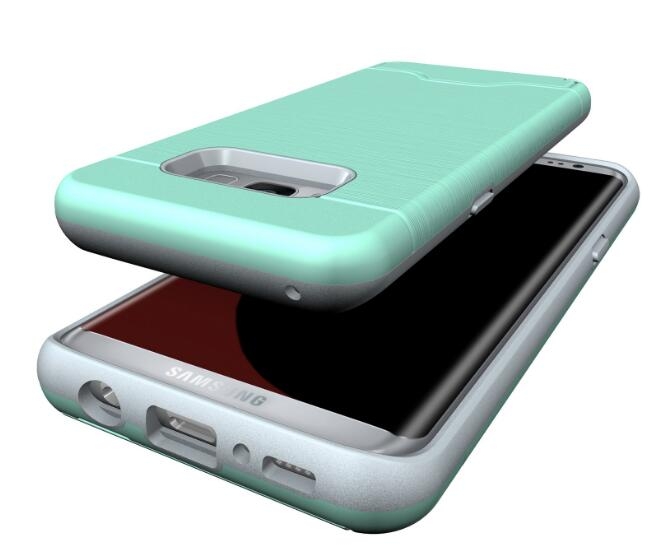 Galaxy S8 plus impact proof hybrid case card clip Brushed Metal Texture