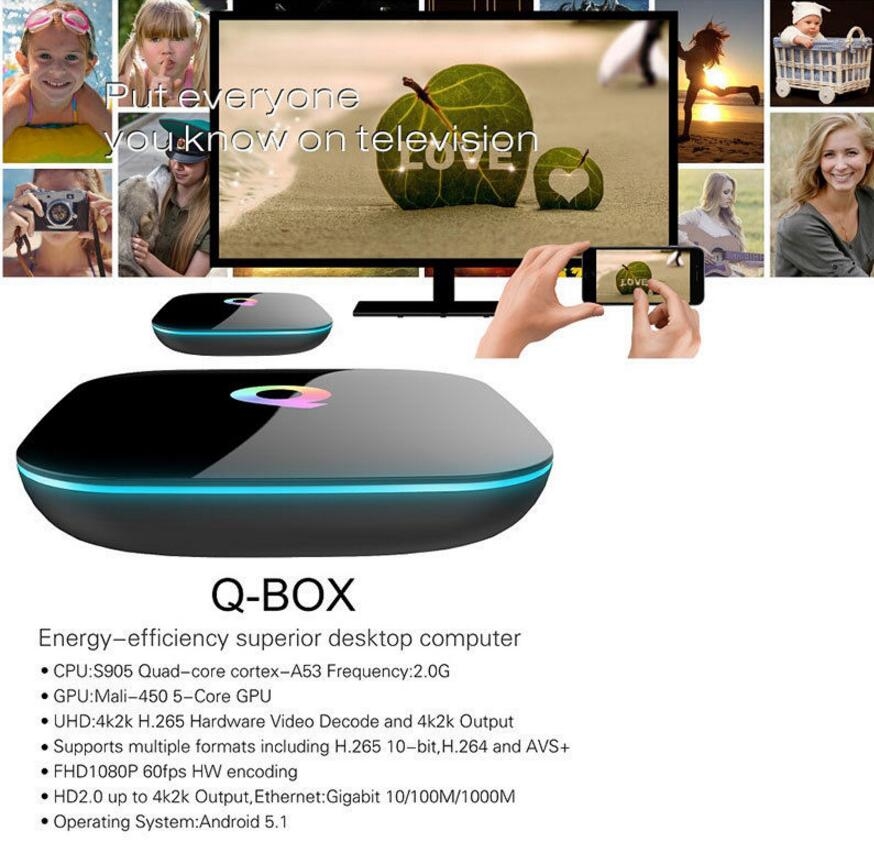 Q BOX 4K Android 6.0 TV Box - 2GB 16GB 5G Wifi KDPlayer