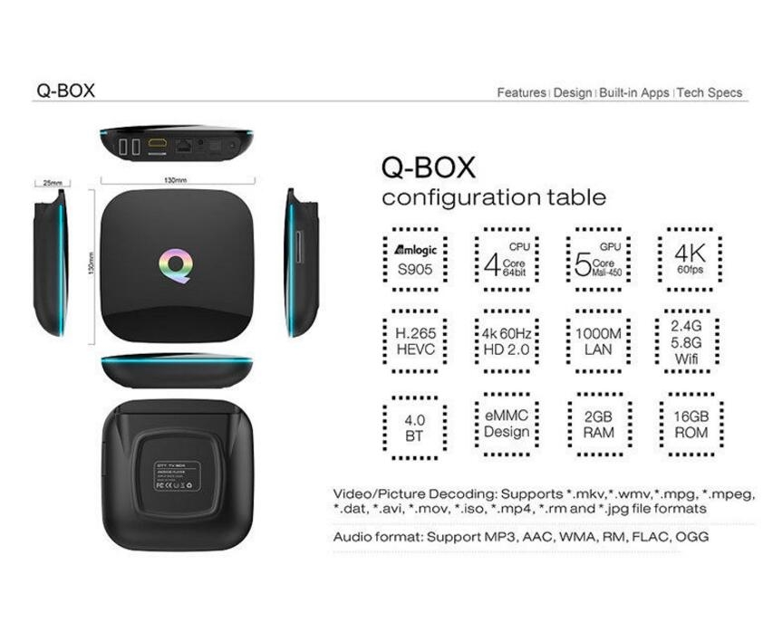 Q BOX 4K Android 6.0 TV Box - 2GB 16GB 5G Wifi KDPlayer