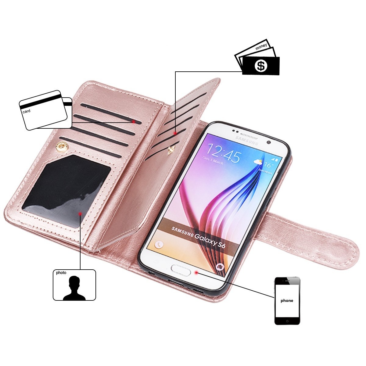 Galaxy S6 double wallet leather case detachable Galaxy S6 double wallet leather case detachable
