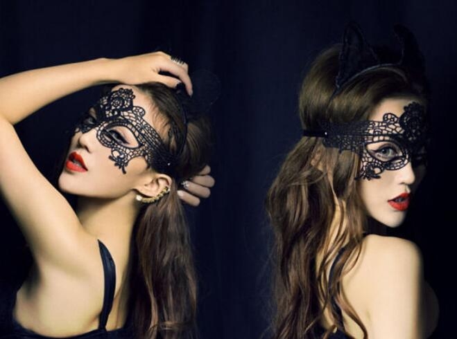 BLACK MACHINE TATTED LACE SECRET MASK MASQUERADE VEIL-PARTY COSTUME