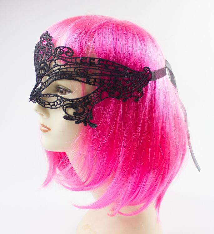 BLACK MACHINE TATTED LACE SECRET MASK MASQUERADE VEIL-PARTY COSTUME