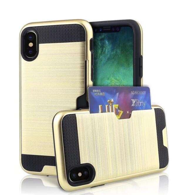 Iphone X CASE impact proof hybrid case card clip Brushed Metal Texture